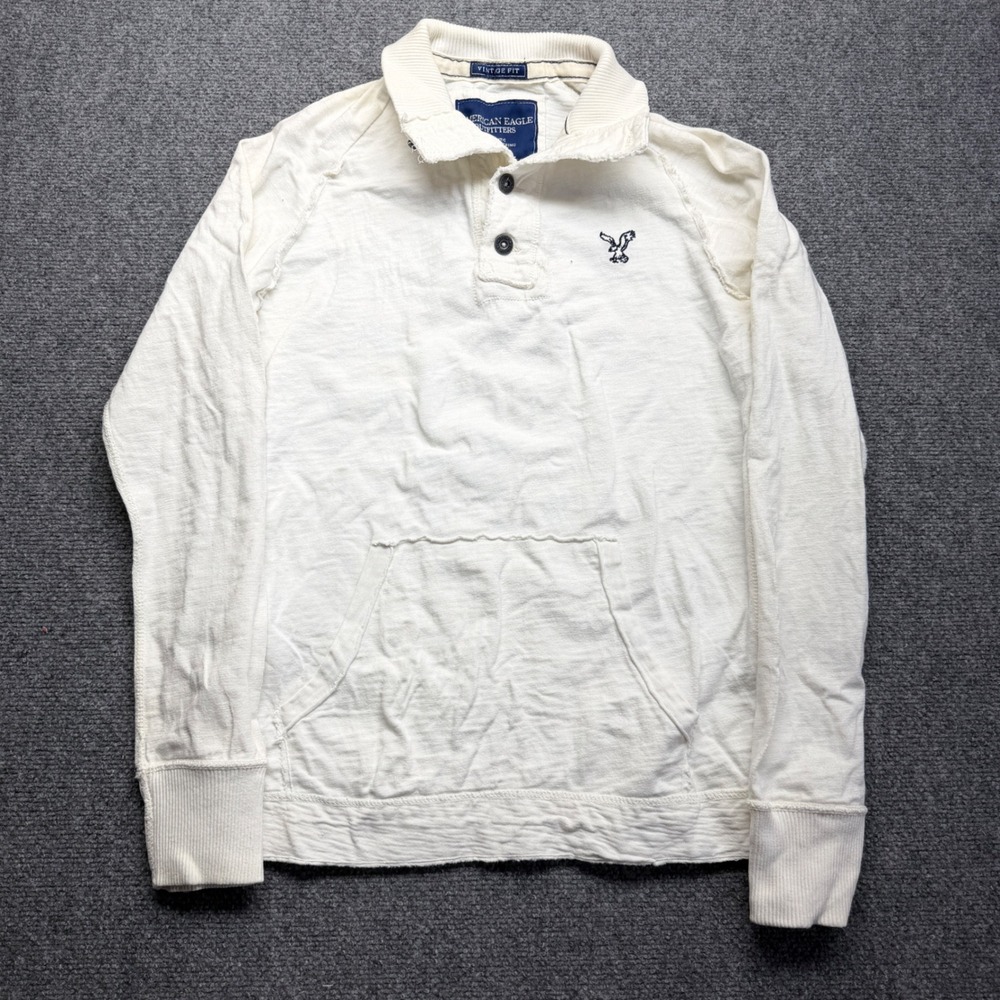 American Eagle Outfitters Mens Cream Henley Sweatshirt Vintage Fit Small